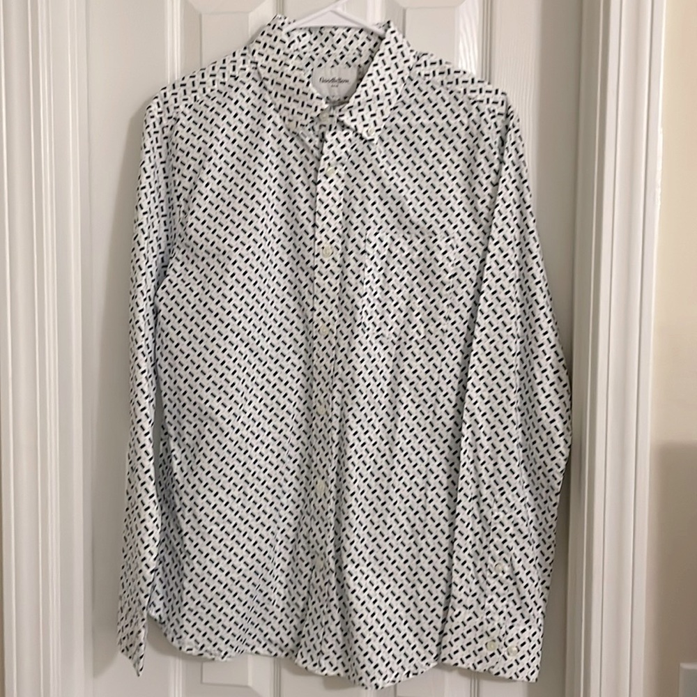 Goodfellow & Co. Long Sleeve Button-down Patterned White Dress Shirt